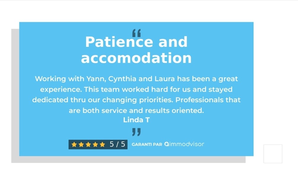 Positive client review on Yann and Cynthia's professionalism and dedication